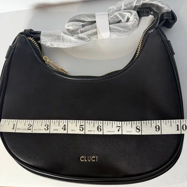 CLUCI Black Hobo Shoulder Bag Vegan Leather Baguette Purse Gold Hardware NWT - Image 6