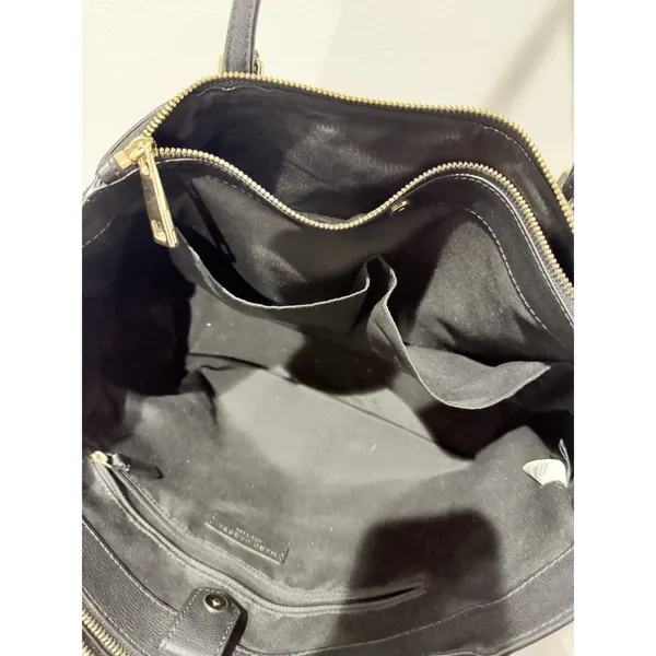 Marc Jacobs Commuter Leather Shoulder Tote Bag Black‎ Gold-Tone Logo Pockets F - Image 7