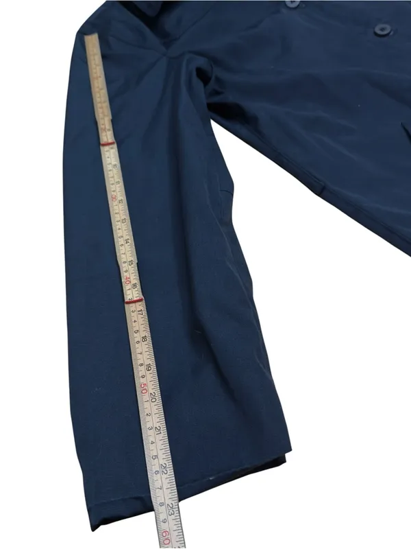 London Fog Womens 10 Reg Navy Blue Hooded Long Raincoat Button Front Trench Coat - Image 7