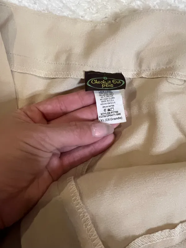 Check It Out Plus 2X Stretchy Bell Bottom Capris Slacks Tan - Image 3