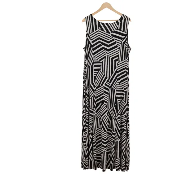Susan Graver Dress Womens XL Maxi Geometric Stripes Black White Sleeveless Exc - Image 5