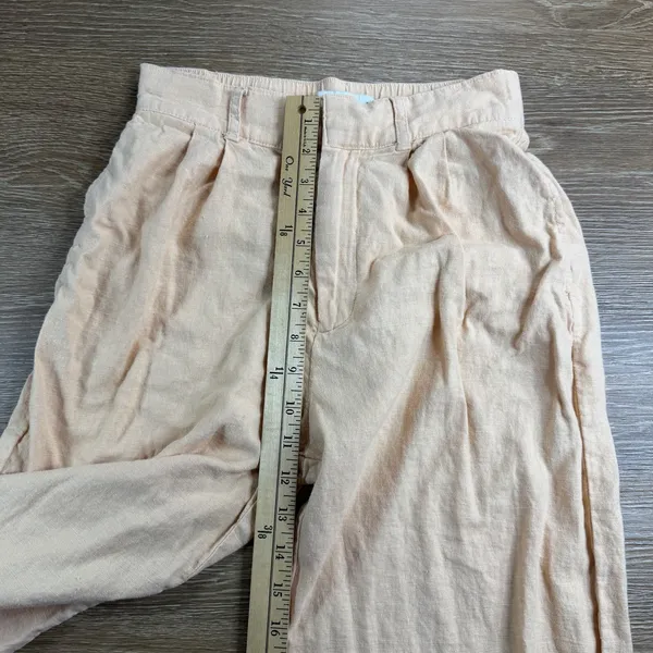 Abercrombie & Fitch Womens S Short Linen Blend Wide Leg Pants Peach High Rise - Image 11