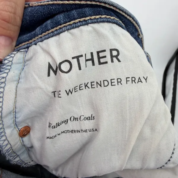 MOTHER The Weekender Fray Jeans Dancing On Coals Blue Flare Raw Hem‎ 27 - Image 6