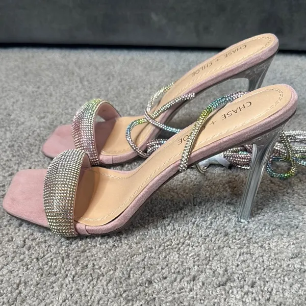 Pink Chase & Chloe Gia Rhinestone Strappy Open Toe Stiletto High Heel Size 9 NEW - Image 10