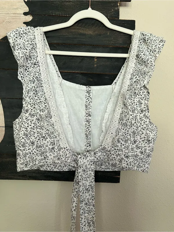 American Eagle Outfitters Floral Tie Open-Back Ruffle Crop Top Lace Eyelet Trim - Image 6