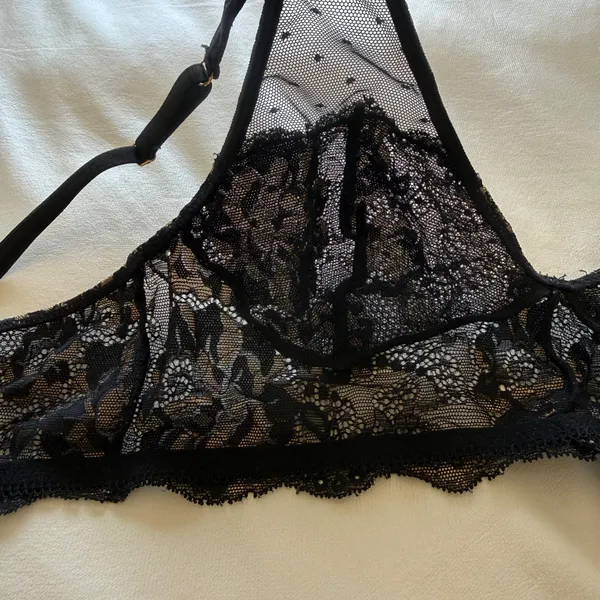 ✨ Frederick’s Of Hollywood Y2K Black Sheer Floral Lace Bralette | Coquette Fairycore Lingerie Top | Romantic Soft Cup Mesh Bra Size S - Image 9