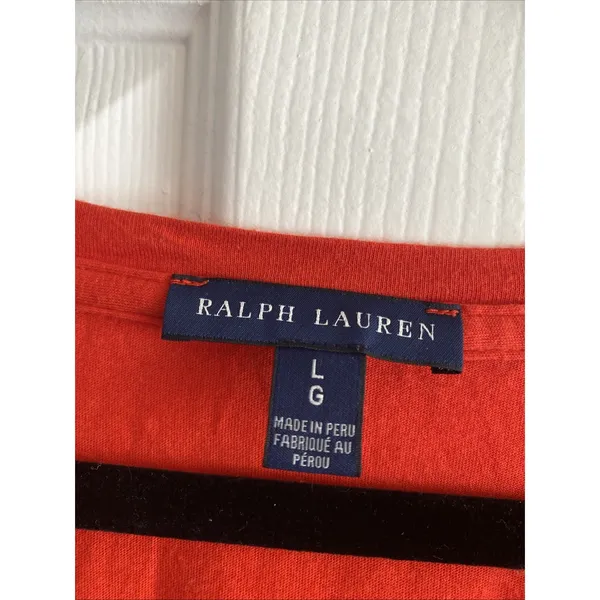Ralph Lauren V-Neck Tee Womens Size L Orange Pony Logo Cotton Lyocell Shirt - Image 2