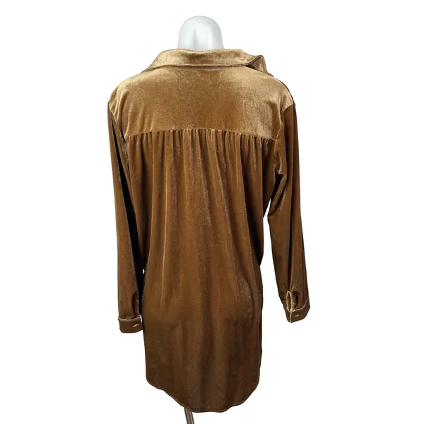 R. Vivimos Women's Brown Copper Velvet Velour Long Sleeve Shift Mini Dress Sz S - Image 4