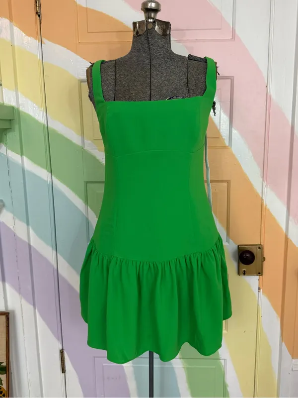 NWT Amanda Uprichard Apple Green Drop Waist Square Neck Mini Dress Sz M 🧡🍄 - Image 3