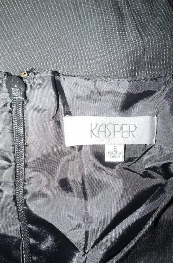 Kasper 2-Piece Pinstripe Dress & Ruffle Jacket Suit Set - Black / Grey, Size 6 - Image 9