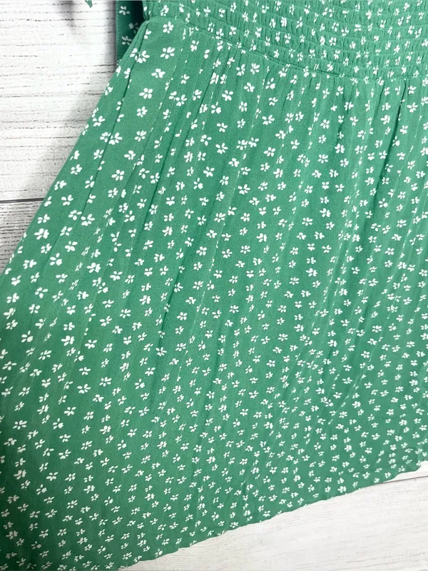 American Eagle Green Floral Tie Sleeve Smocked SquareNeck Mini Dress Size Medium - Image 5