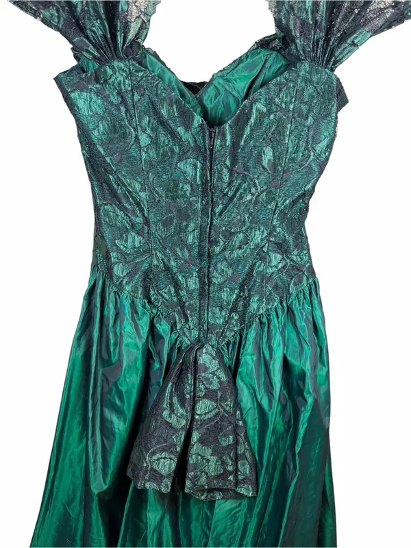 Lorelie Vintage Emerald Lace Tulle Bow Prom Dress Romantic Gothic Ethereal Sz 10 - Image 9