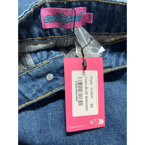 NEW Edikted Blue High Rise Medium Wash Baggy Wide Leg Denim Jeans Pants Size M - Image 3