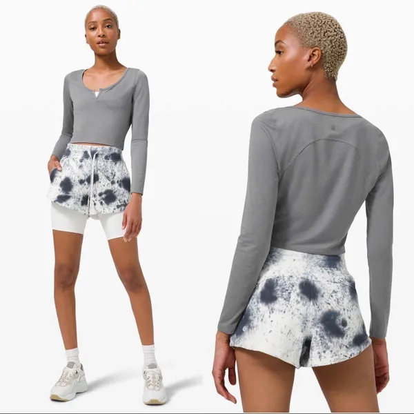 Lululemon • cropped henley long sleeve tee grey heathered asphalt knit athletic - Image 10