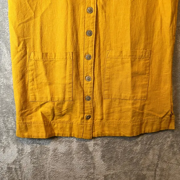 Pilcro‎ Buttondown Shirt Dress Linen Blend Patch Pockets Yellow Utility - Image 8