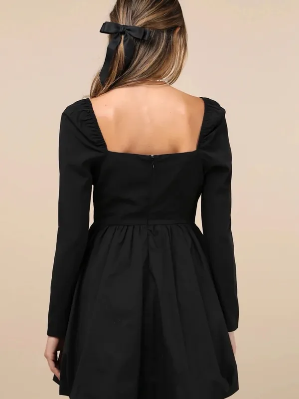 Lulus Darling Picture Black Bow Bubble Hem Black Mini Dress Small NWT - Image 4