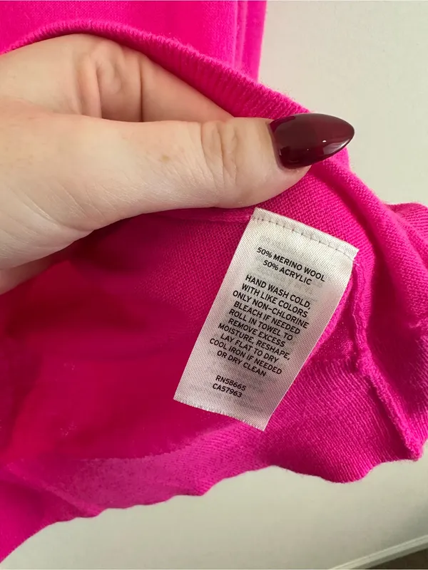 Nordstrom Fuchsia Merino Wool Blend V-Neck Women's Sweater Size Small - Image 4