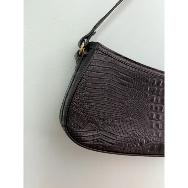 Brahmin black Anytime‎ Mini Melborn Croc Leather Shoulder Bag Hobo Luxury - Image 3