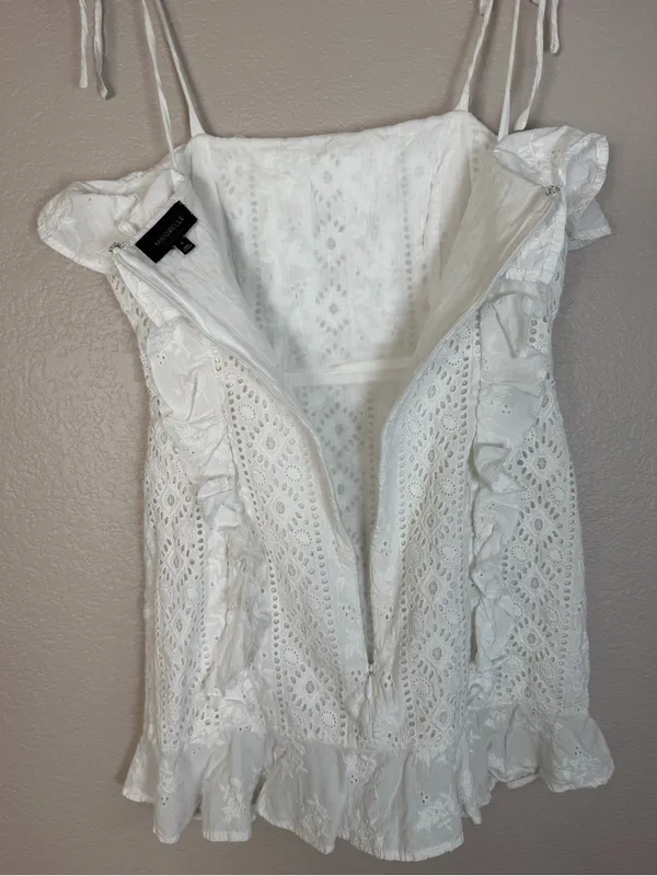 Majorelle Mara Mini Eyelet Lace Dress in White size XS $198 Bride Bridal - Image 14