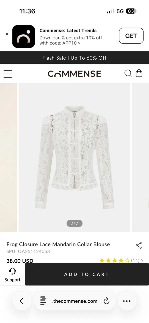 Commence Frog Closure Lace Mandarin Collar Blouse - Image 2