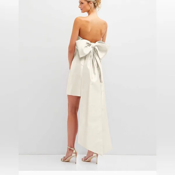 Dessy Group STRAPLESS SATIN COLUMN MINI DRESS WITH OVERSIZED BOW IN IVORY - Image 2