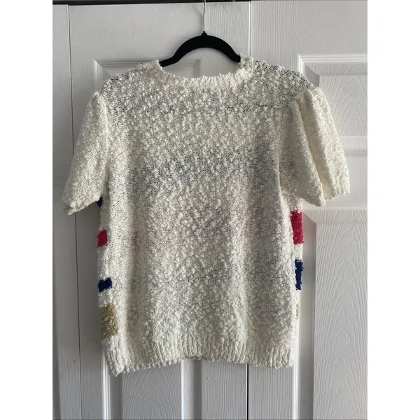 Western Connection Vintage Popcorn‎ Knit Sweater Womens Size M White Striped 80s - Image 6