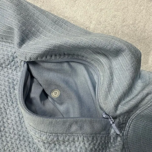 Lululemon Engineered Warmth Half Zip Blue Linen Merino Wool Women’s Size 12 - Image 6