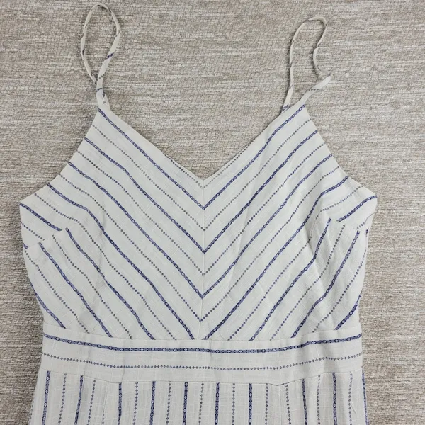 Monteau Los Angeles Linen Maxi Sundress Large White Blue Striped Rayon Slit - Image 11