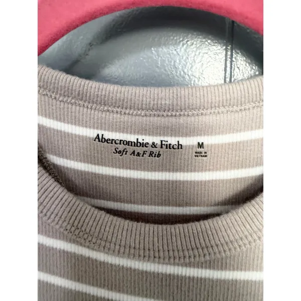 Abercrombie & Fitch Soft A&F Rib Tan Striped Sleeveless High Neck Bodysuit M - Image 2
