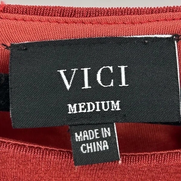 VICI Rust Orange Ruched Asymmetrical Halter Neck Bodycon Midi Dress Size Medium‎ - Image 4