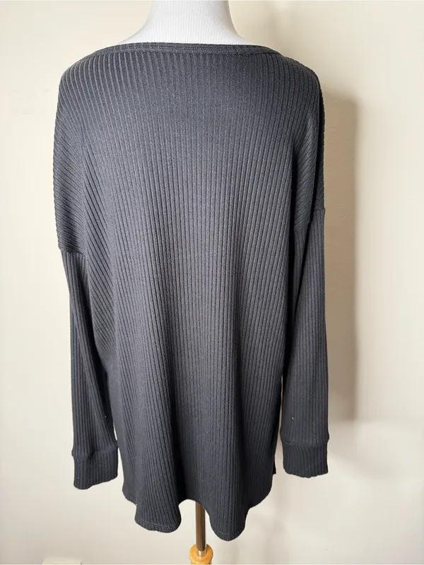 American Eagle Black Ribbed Oversized Long Sleeve Tee - Image 5