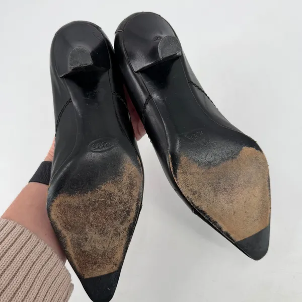 Tods Kitten Heel Pumps Womens‎ 36 Black Leather Suede Pointed Toe Office Siren - Image 12