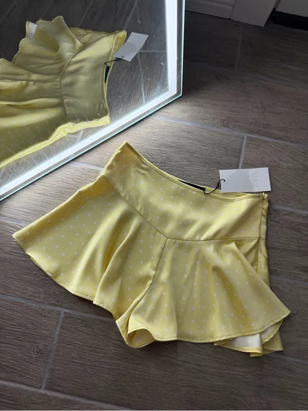 Zara Yellow Polka Dot satin flowy shorts - Image 6