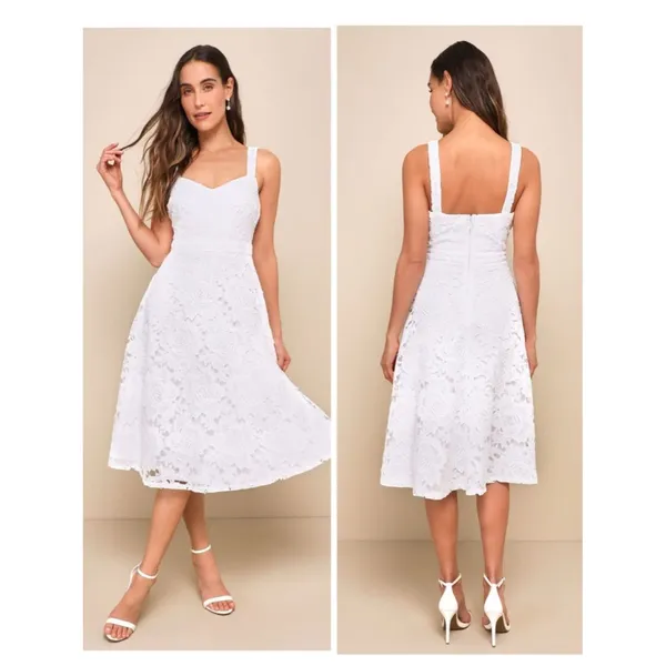 Lulus Divine Beauty White Lace Midi Dress With Pockets Size XS NWT Bridal Beach - Image 2