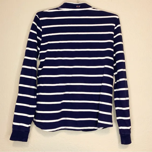 Vineyard Vines Navy Blue and White Stipe Quarter Zip Pullover Sweater Size S - Image 3