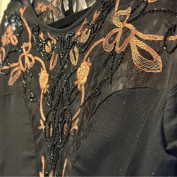 Free‎ People Floral Embellished Metallic Shimmer Lace Dress Black Size Small - Image 6