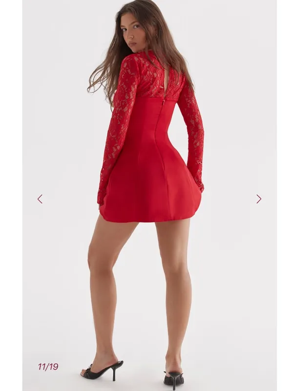 House of CB jennica Red Rose Satin And Lace Mini Dress - Image 5