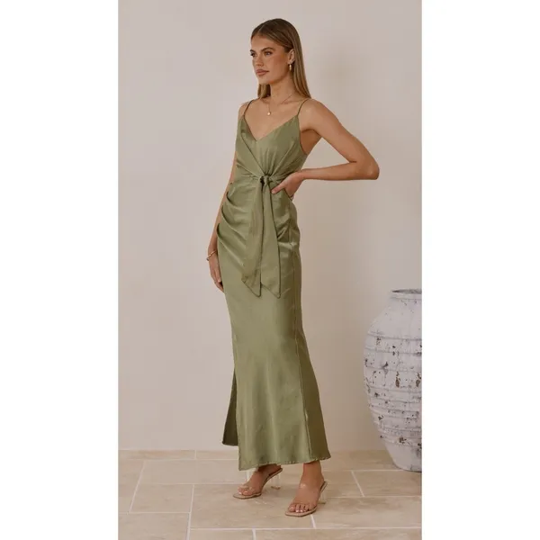 Billy J‎ Yasmeen Tie Front Maxi Dress Size 12 Olive Green - Image 10