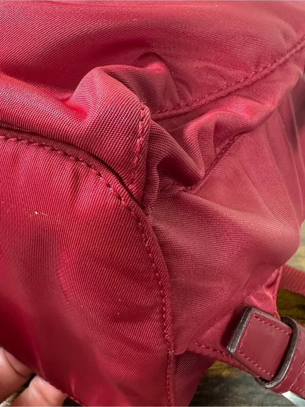 Prada Vela Sport Backpack Bag Medium Cerise Nylon Leather Italy Logo Triangle - Image 14