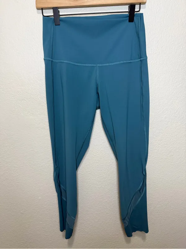 Lululemon Wunder Under Crop HR Roll Down Scallop Luxtreme Leggings 8 Teal - Image 3