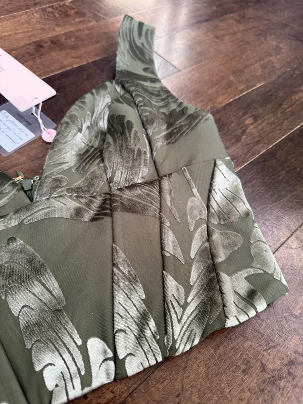Oh Polly Olive Green Floral Jacquard Crop corset bustier Top - Image 5