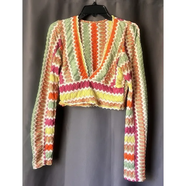 Free People Twist And Shout Crop Top Large Boho Crochet Scallop Festival Hippie - Image 4