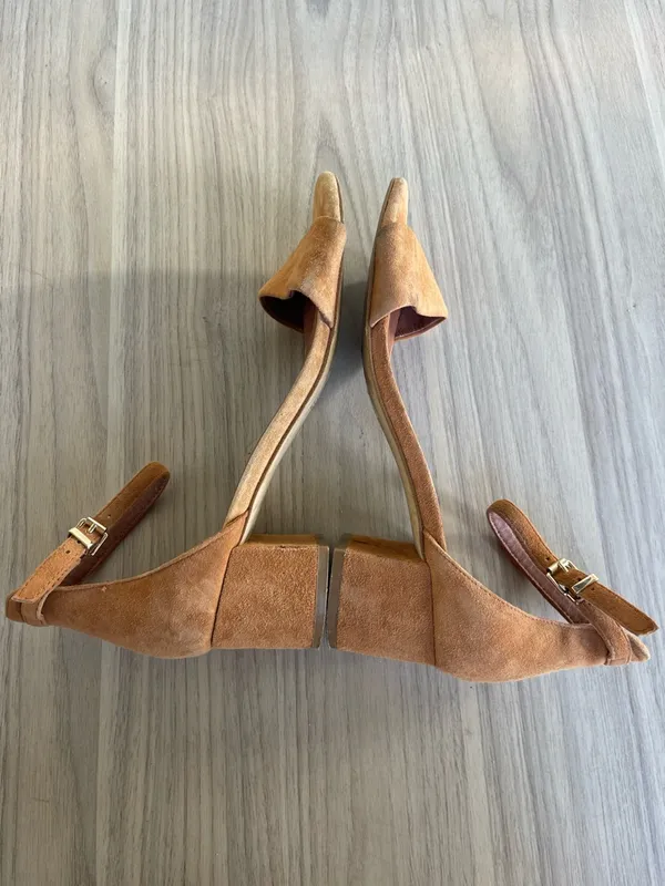 Free People Suede Block Heel Sandals in Cognac - Image 5