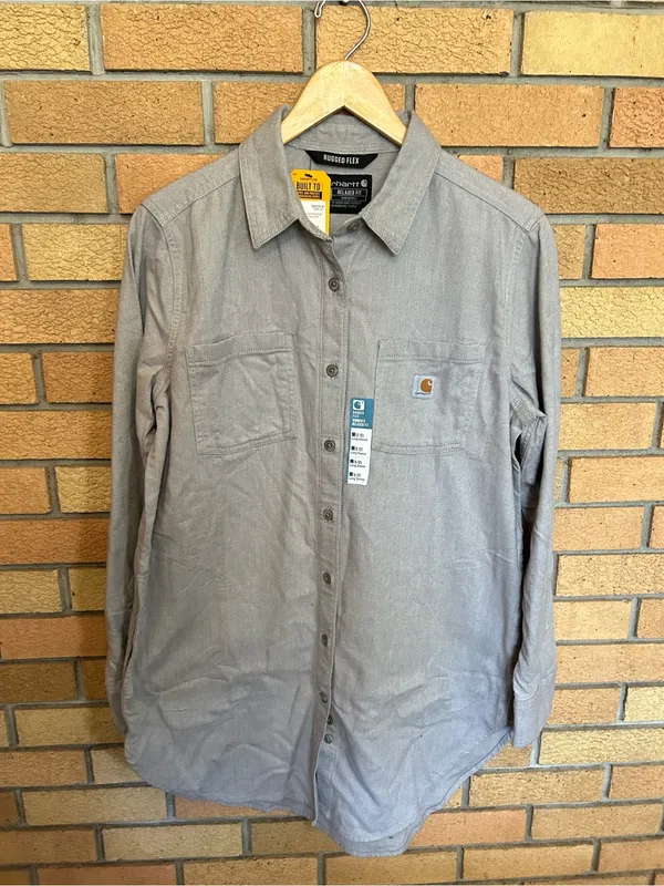 NWT Carhartt Womens Rugged Flex Relaxed Fit Midweight Flannel Tunic‎ Gray Size M - Image 6