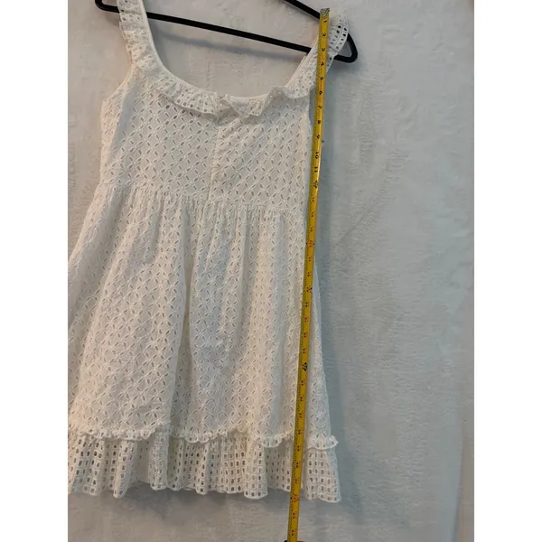 Lulus White Eyelet Cotton Ruffle Mini Dress Sleeveless Fit & Flare‎ Medium - Image 5