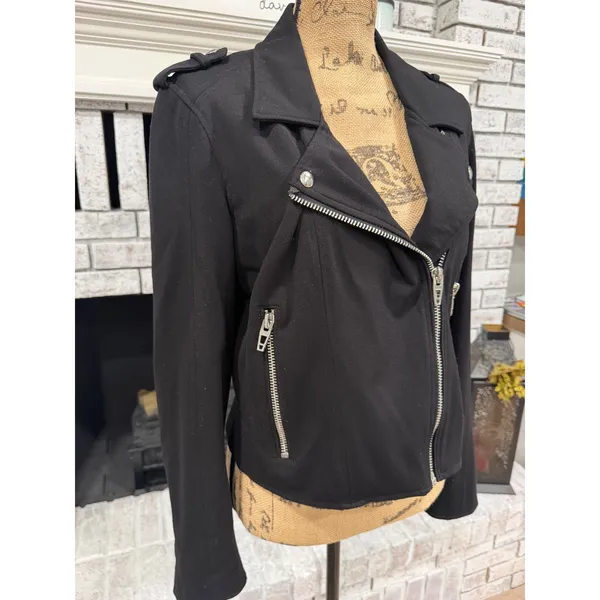 BLANKNYC Moto Jacket Women Medium Black Asymmetrical Zip Stretch Edgy‎ Biker - Image 2