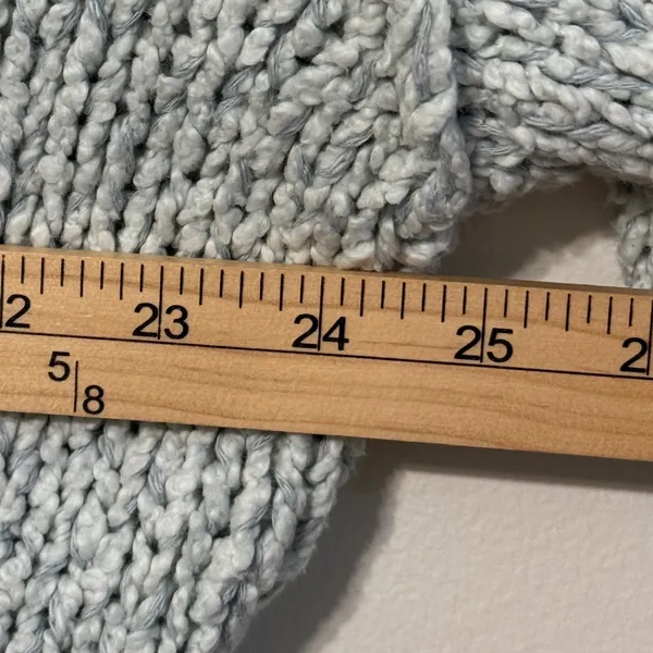 Anthropologie Chunky Knit Sweater Size Large Wide Bell Sleeves Blue Cotton - Image 7