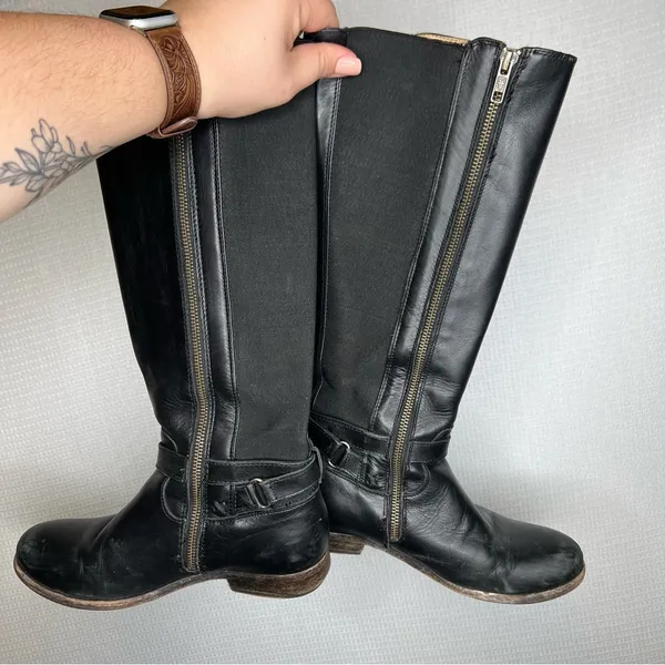FRYE‎ | Tall Mid Calf Stylish Black Leather Boots 7 Woman’s - Image 5