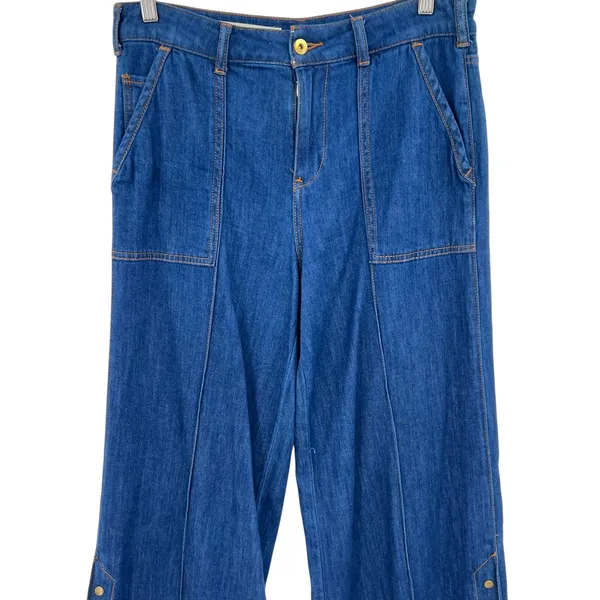 Anthropologie Pilcro High-Rise Cropped Wide-Leg Jeans Snap Hem Size‎ 29 - Image 5