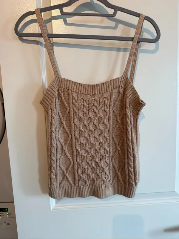 Anthropologie Taupe Cable-Knit Square Neck Tank - Image 2